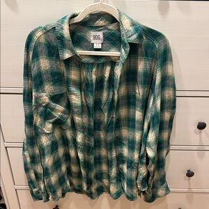 BDG Teal and Cream Plaid Casual Shirt